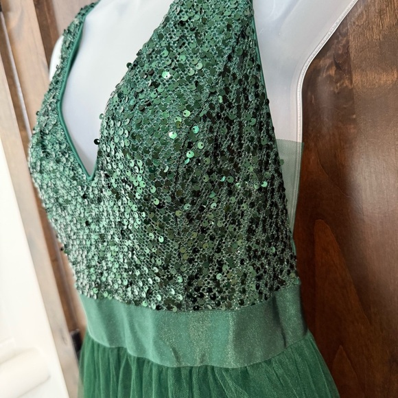 Ever-Pretty Green Sequin Maxi Dress High-Low Vneck Vback US Size 14 prom formal - Picture 8 of 8